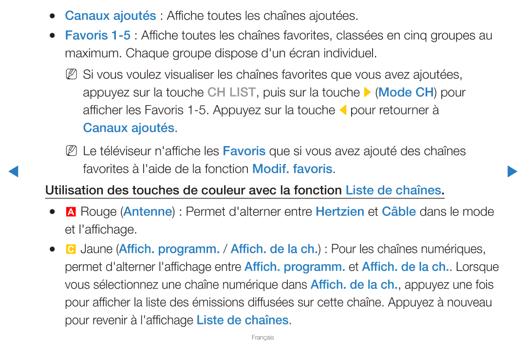 Samsung UN46D8000YFXZA manual Canaux ajoutés Affiche toutes les chaînes ajoutées 