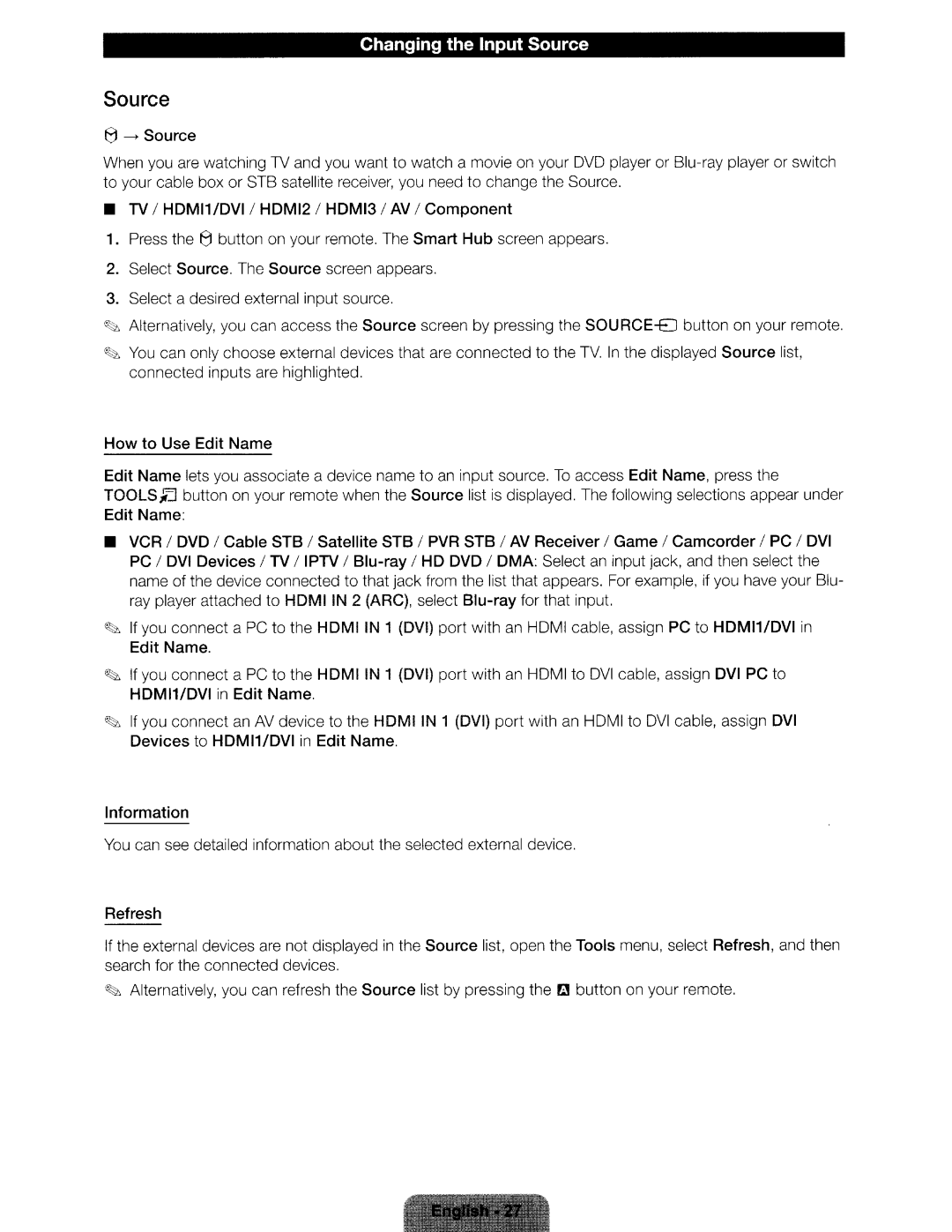 Samsung UN46ES6580 user manual Changing the Input Source 