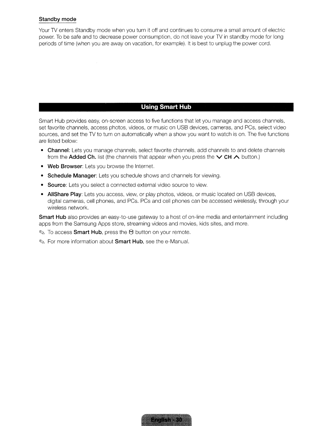 Samsung UN46ES6580 user manual Using Smart Hub, Standby mode 