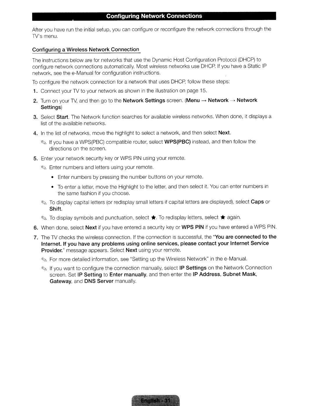 Samsung UN46ES6580 user manual Configuring Network Connections, Configuring a Wireless Network Connection, Shift 