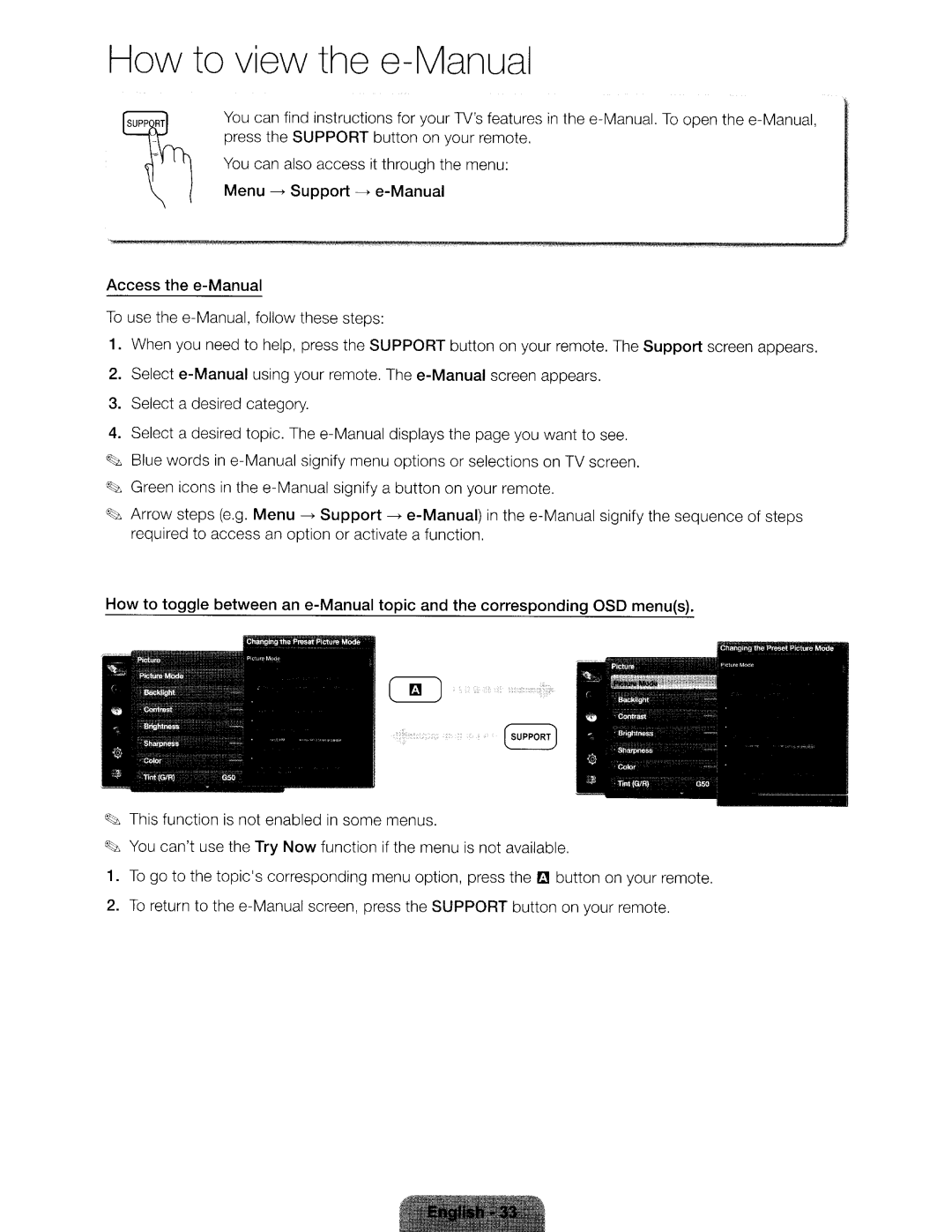 Samsung UN46ES6580 user manual Menu Support Manual Access Thee-Manual, Try Now 