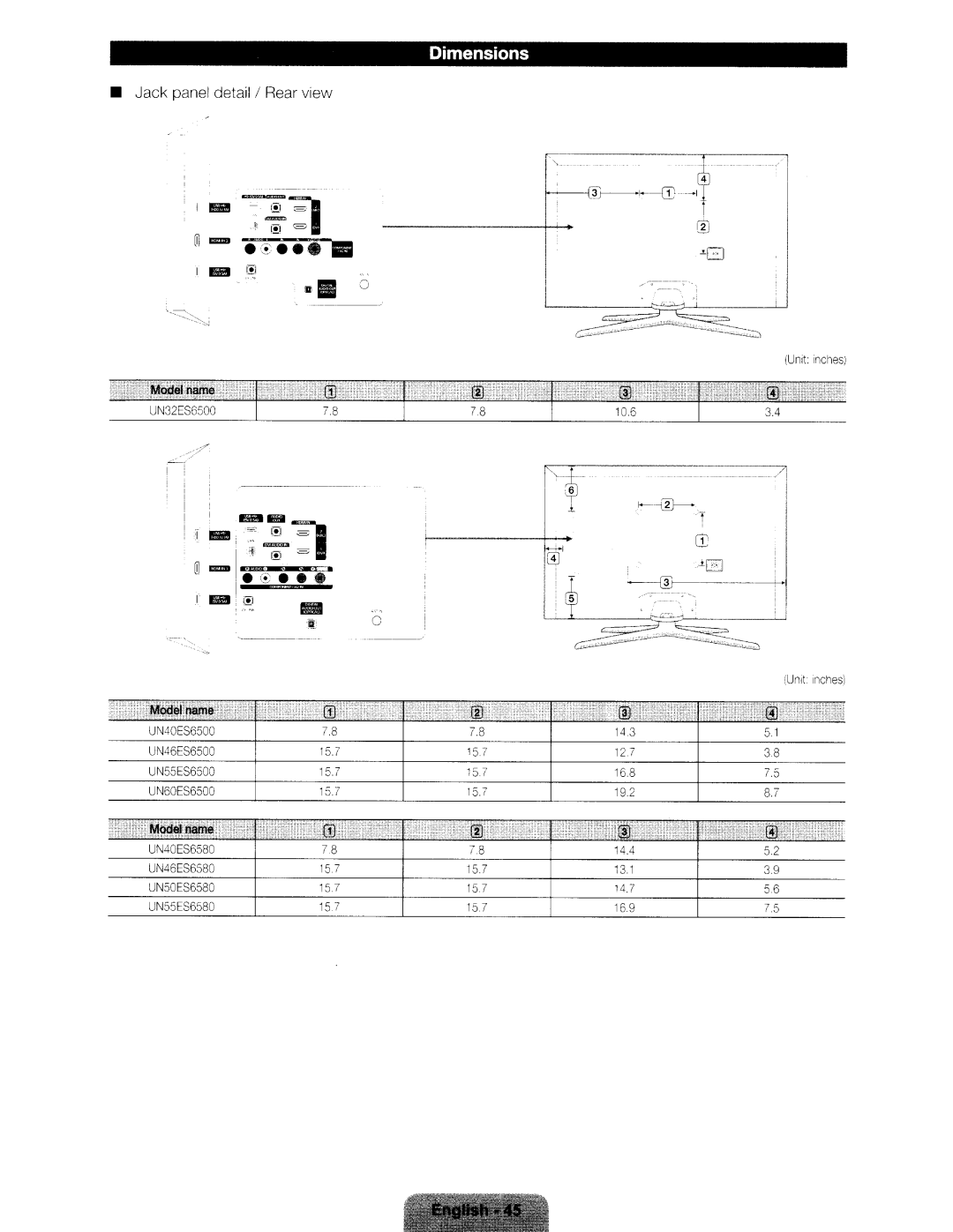 Samsung UN46ES6580 user manual ~-=a @ 31, Dimensions 