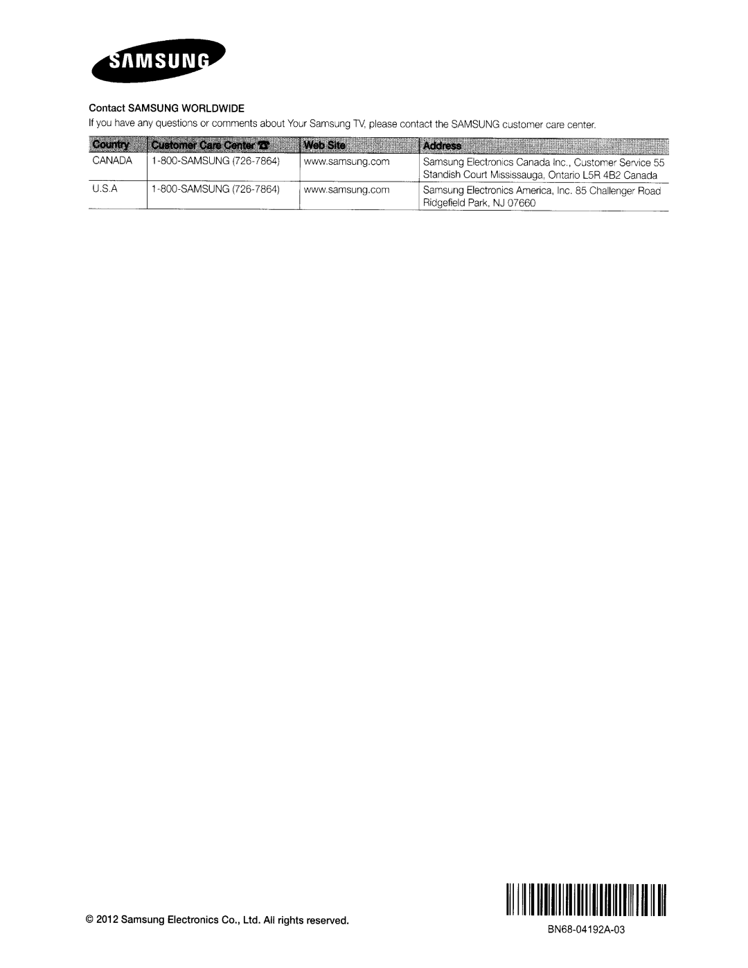 Samsung UN46ES6580 user manual 2012 