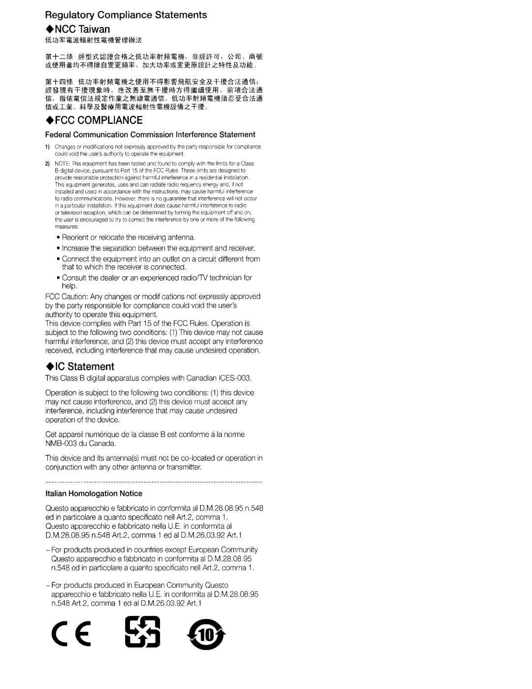 Samsung UN46ES6580 user manual +NCCTaiwan, +FCC Compliance 