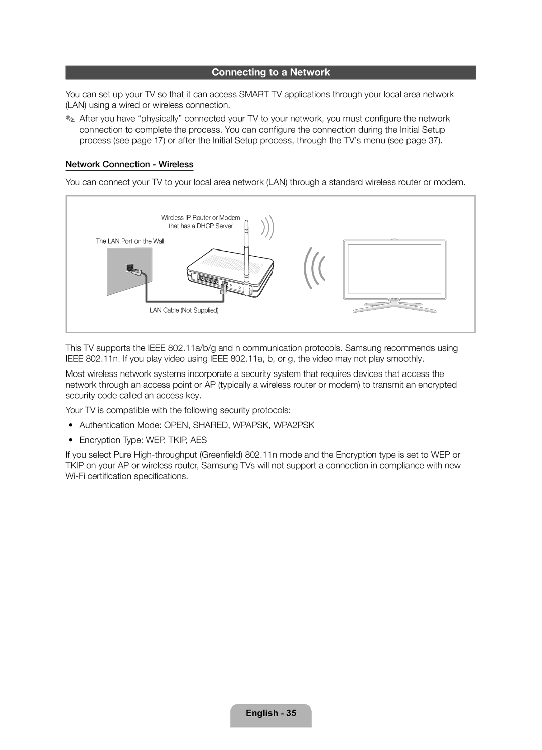 Samsung UN46ES7500 user manual Connecting to a Network 