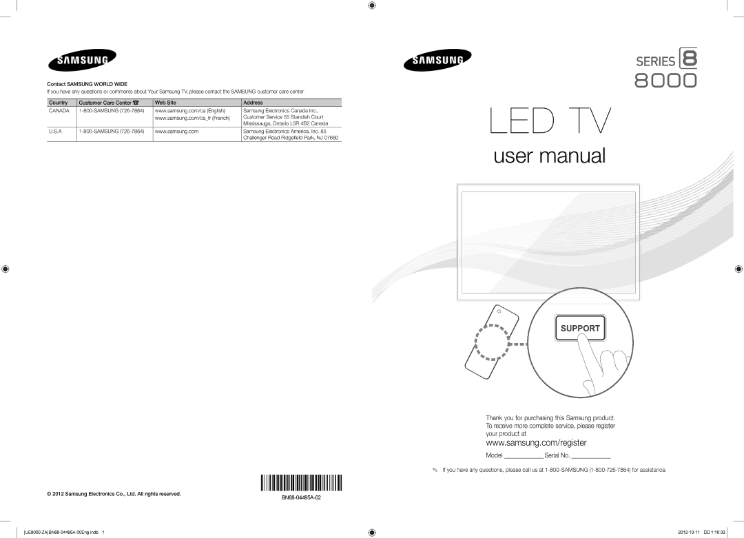 Samsung UN46ES8000 user manual Led Tv 