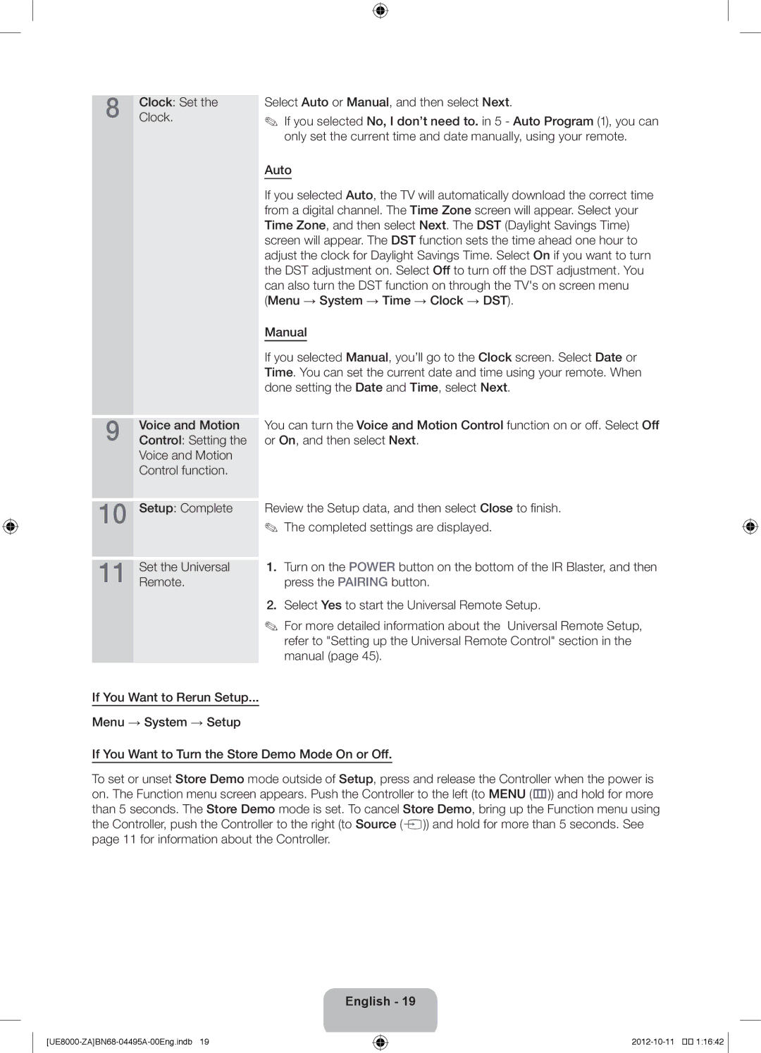 Samsung UN46ES8000 user manual Clock Set 