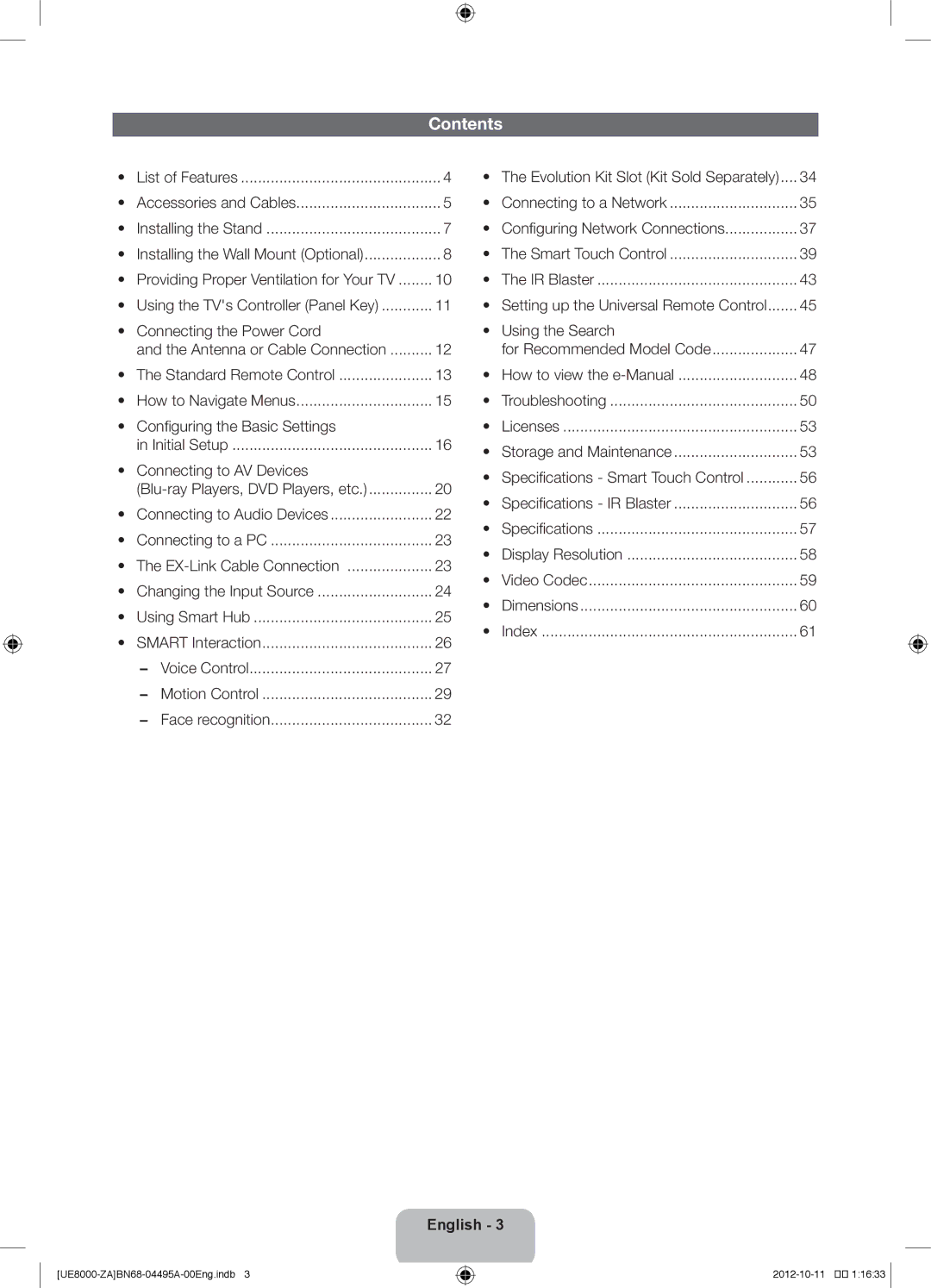 Samsung UN46ES8000 user manual Contents 