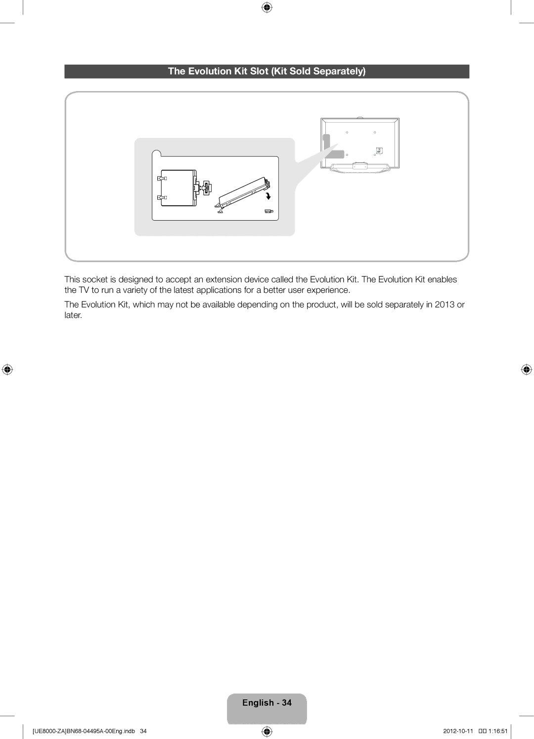 Samsung UN46ES8000 user manual Evolution Kit Slot Kit Sold Separately 