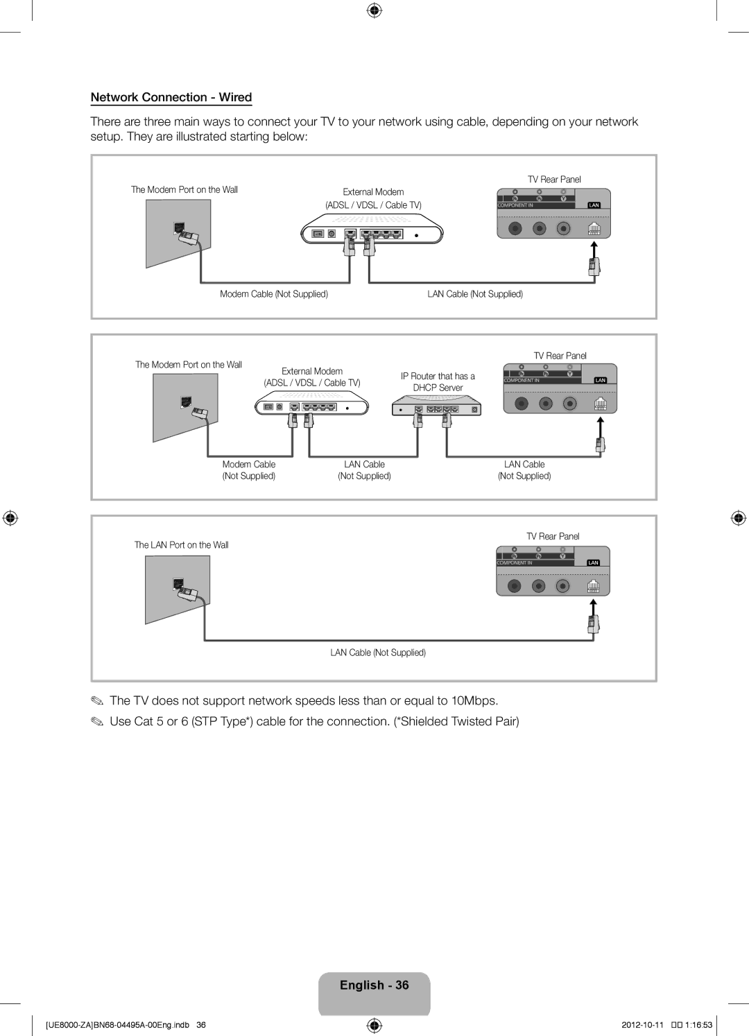 Samsung UN46ES8000 user manual Modem Port on the Wall 