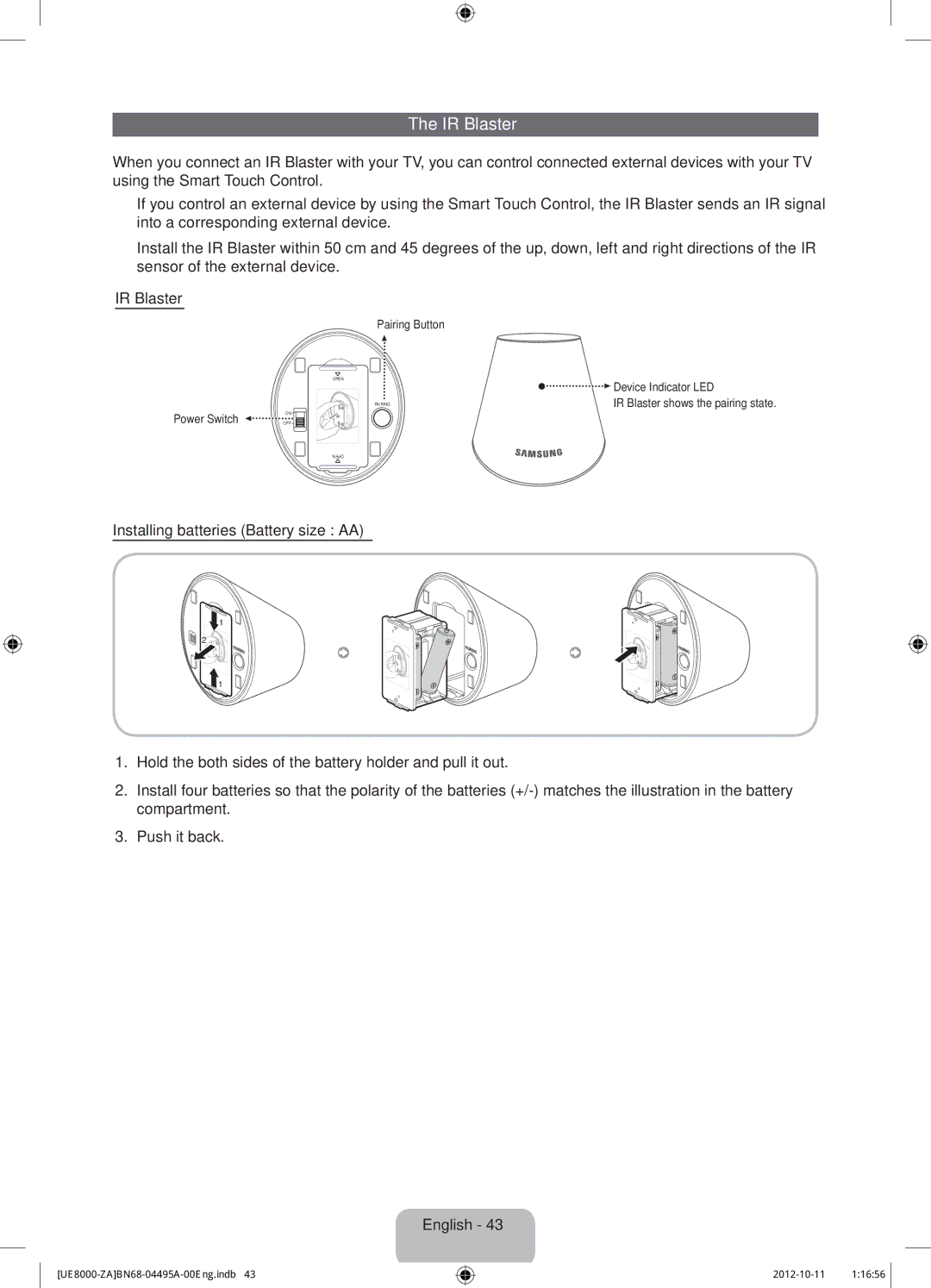 Samsung UN46ES8000 user manual IR Blaster 