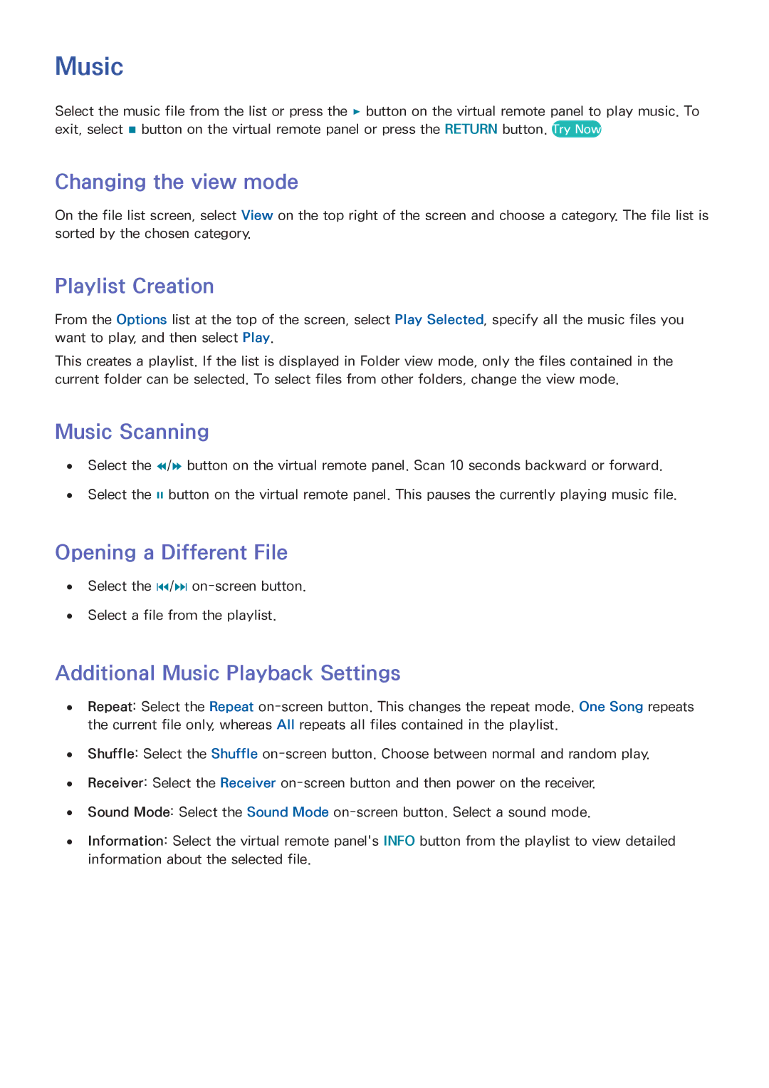 Samsung UN46F8000BF manual Music Scanning, Additional Music Playback Settings 