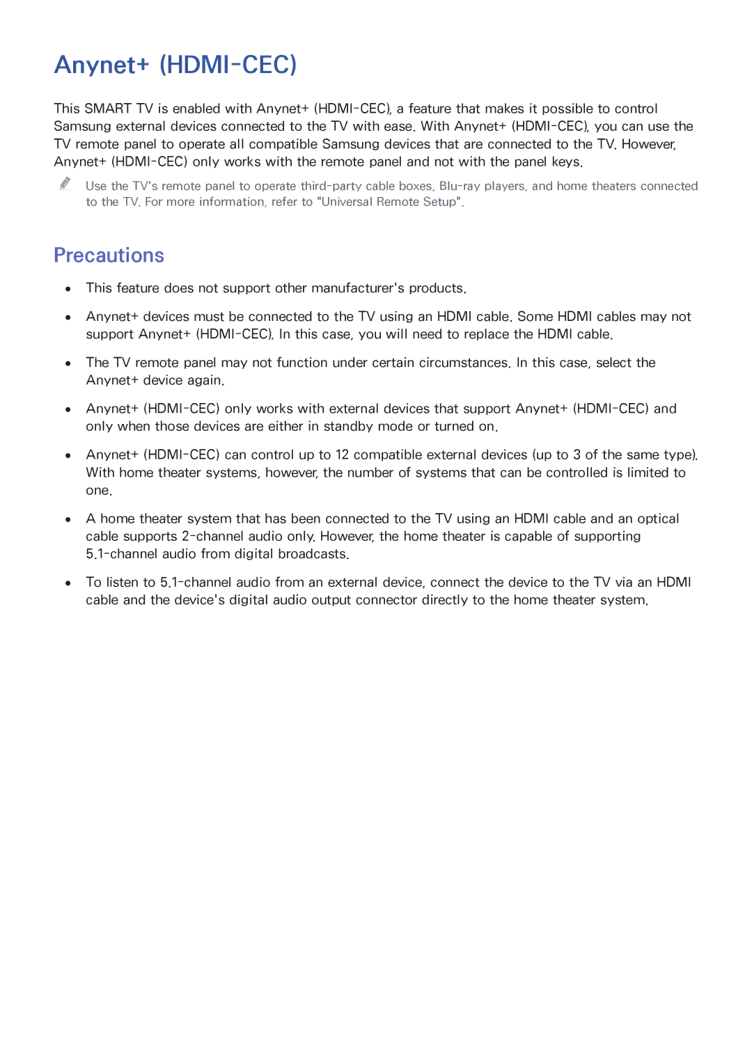 Samsung UN46F8000BF manual Anynet+ HDMI-CEC, Precautions 