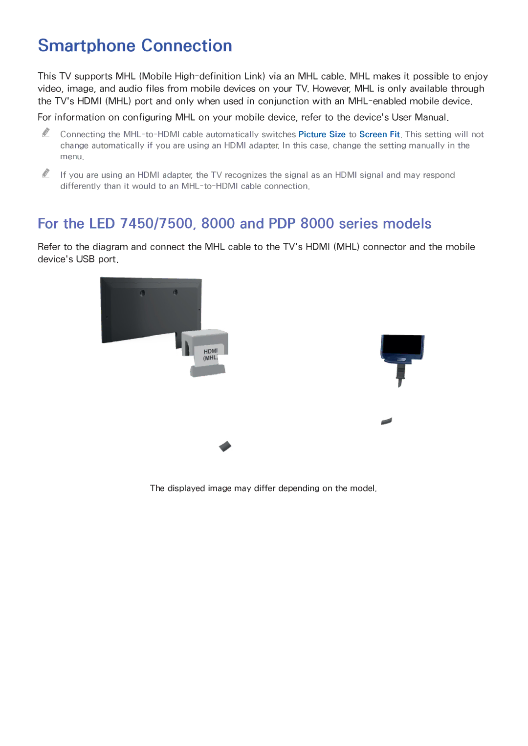 Samsung UN46F8000BF manual Smartphone Connection, For the LED 7450/7500, 8000 and PDP 8000 series models 