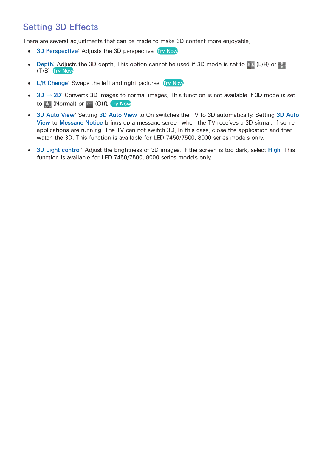 Samsung UN46F8000BF manual Setting 3D Effects 