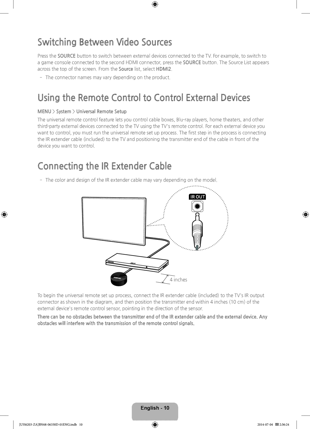 Samsung UN46H5203 user manual Switching Between Video Sources, Using the Remote Control to Control External Devices 