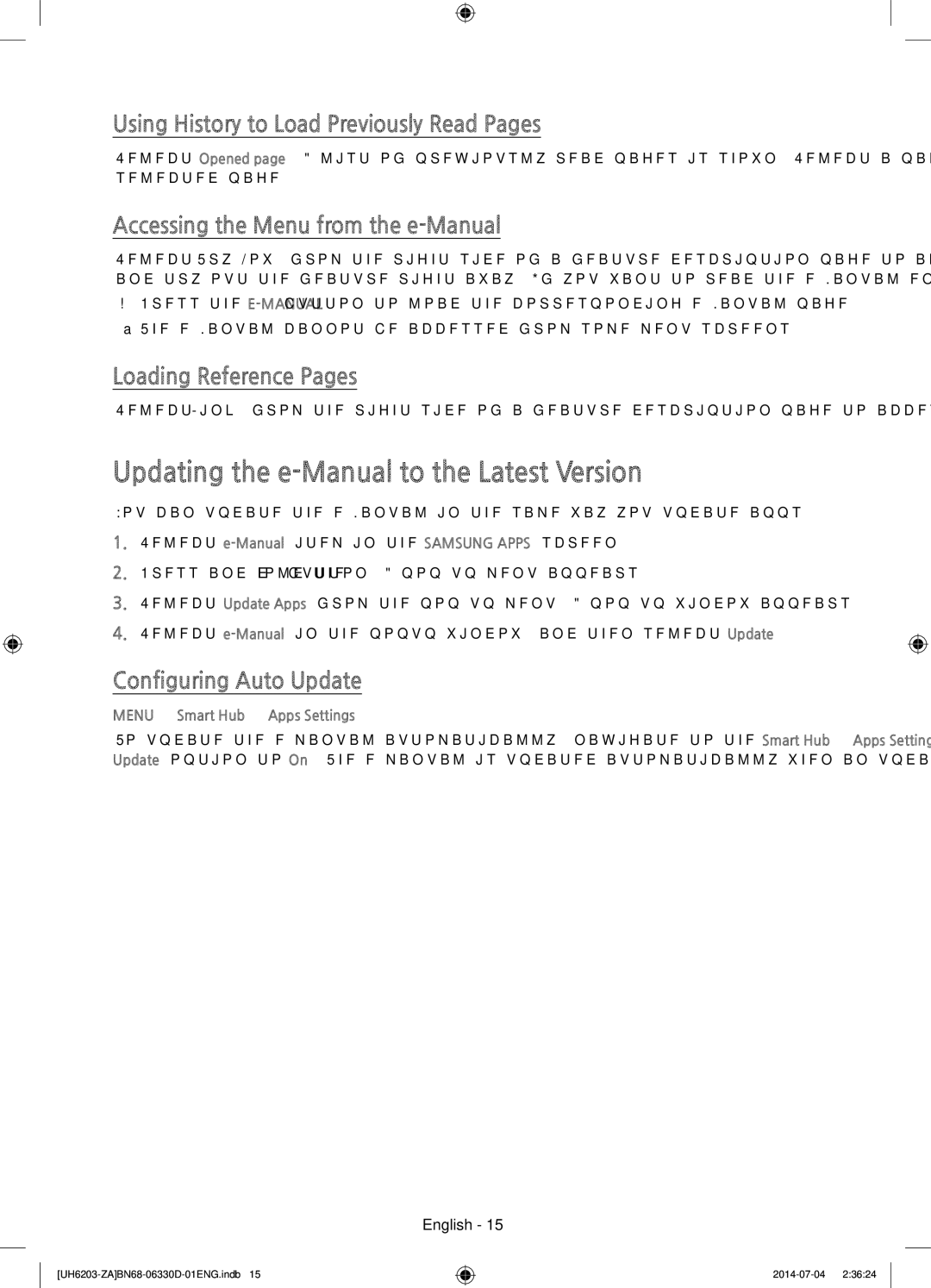 Samsung UN46H5203 user manual Updating the e-Manual to the Latest Version, Using History to Load Previously Read Pages 