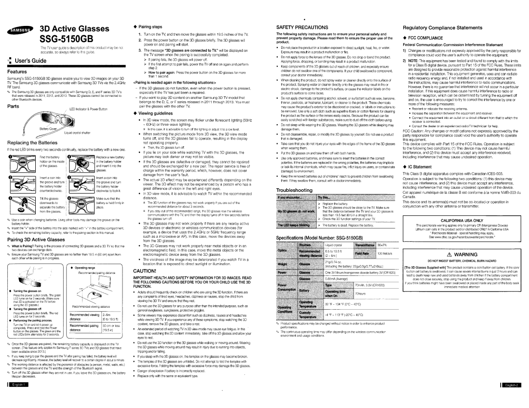 Samsung UN46H7150 manual SSG-5150GB 