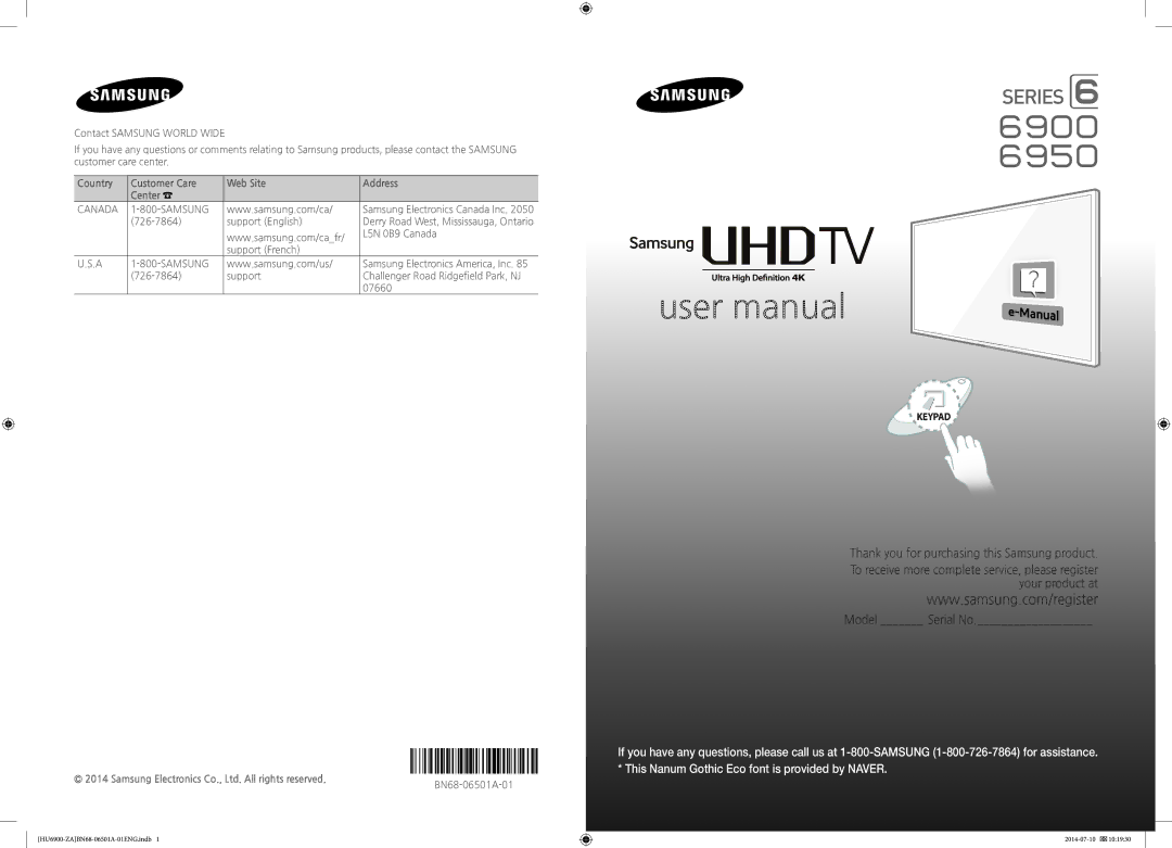 Samsung UN40HU6950, UN50HU6950 user manual Thank you for purchasing this Samsung product 