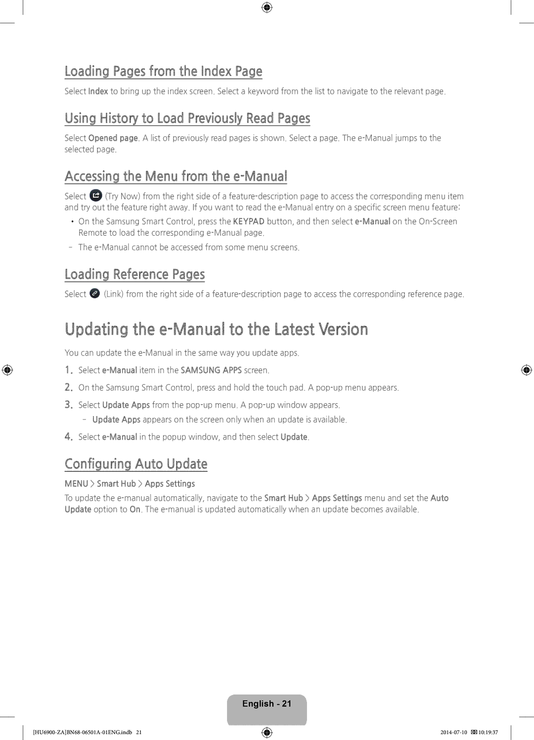 Samsung UN40HU6950, UN50HU6950 user manual Updating the e-Manual to the Latest Version 