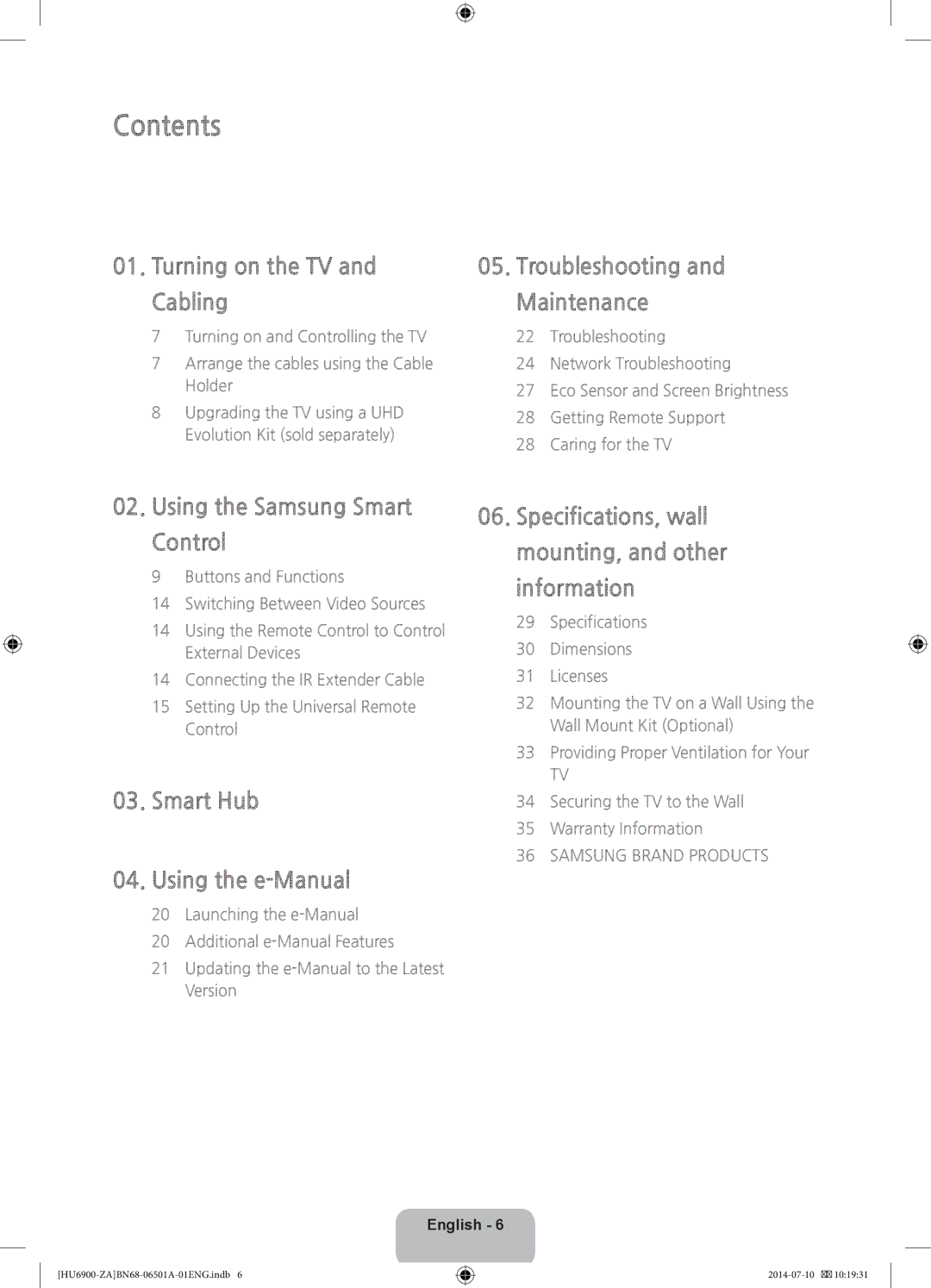 Samsung UN50HU6950, UN40HU6950 user manual Contents 