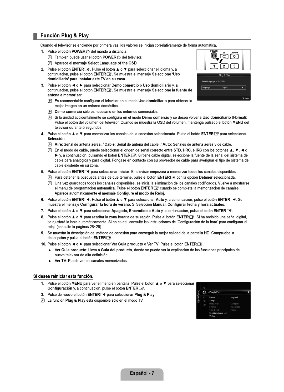 Samsung UN55B7000 Función Plug & Play, Si desea reiniciar esta función, Domiciliario’ para instalar este TV en su casa 