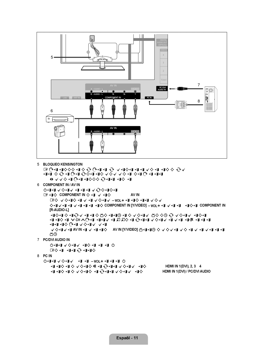 Samsung UN40B7000, UN55B7000, UN55B7100, UN46B7100 Bloqueo Kensington, Permite conectar el vídeo/audio de componentes 