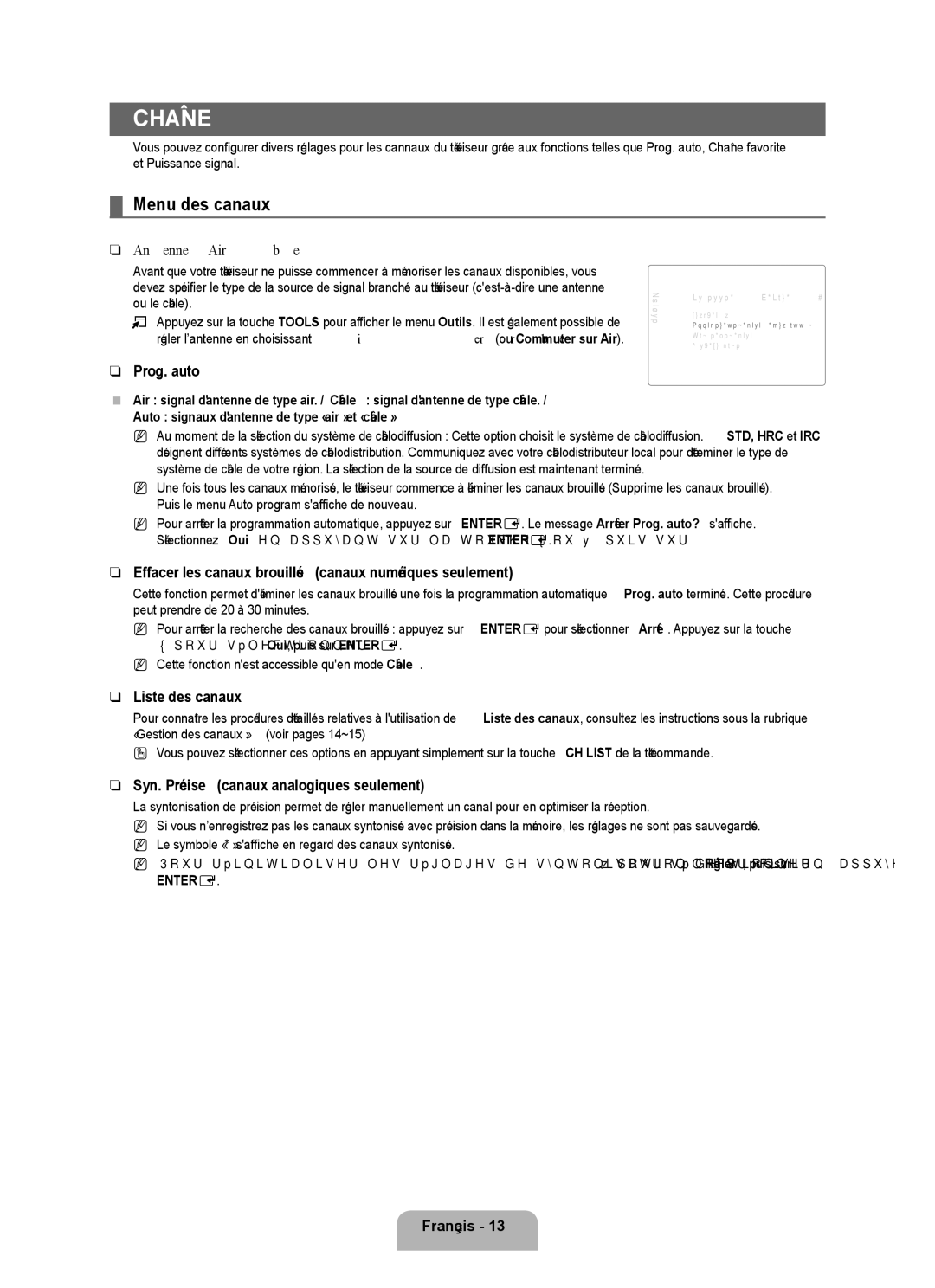 Samsung UN40B7000, UN55B7000, UN55B7100, UN46B7100, UN46B7000 user manual Chaîne, Menu des canaux 