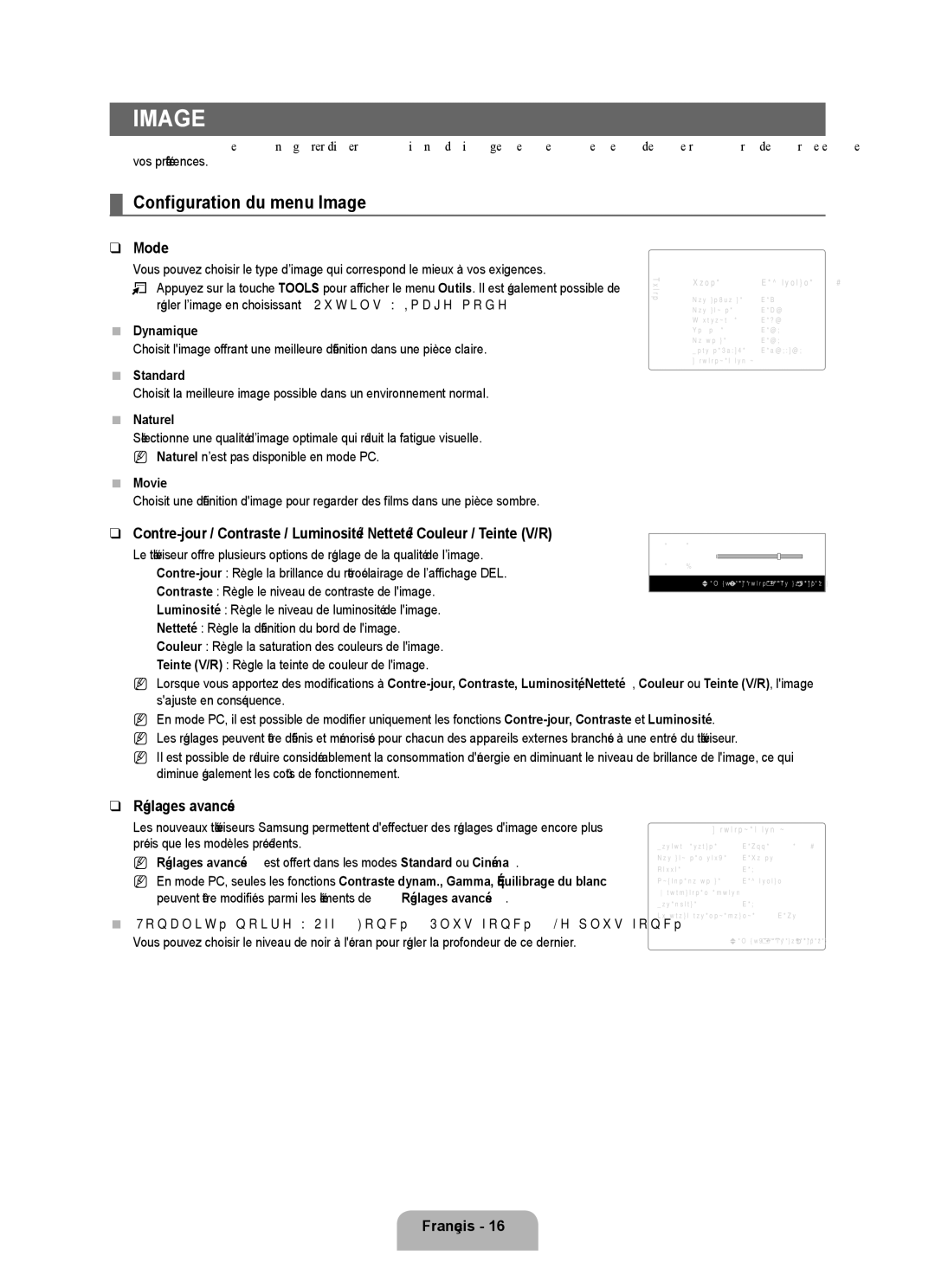 Samsung UN46B7100, UN55B7000, UN55B7100, UN46B7000 Configuration du menu Image, Réglages avancés, Dynamique, Naturel 