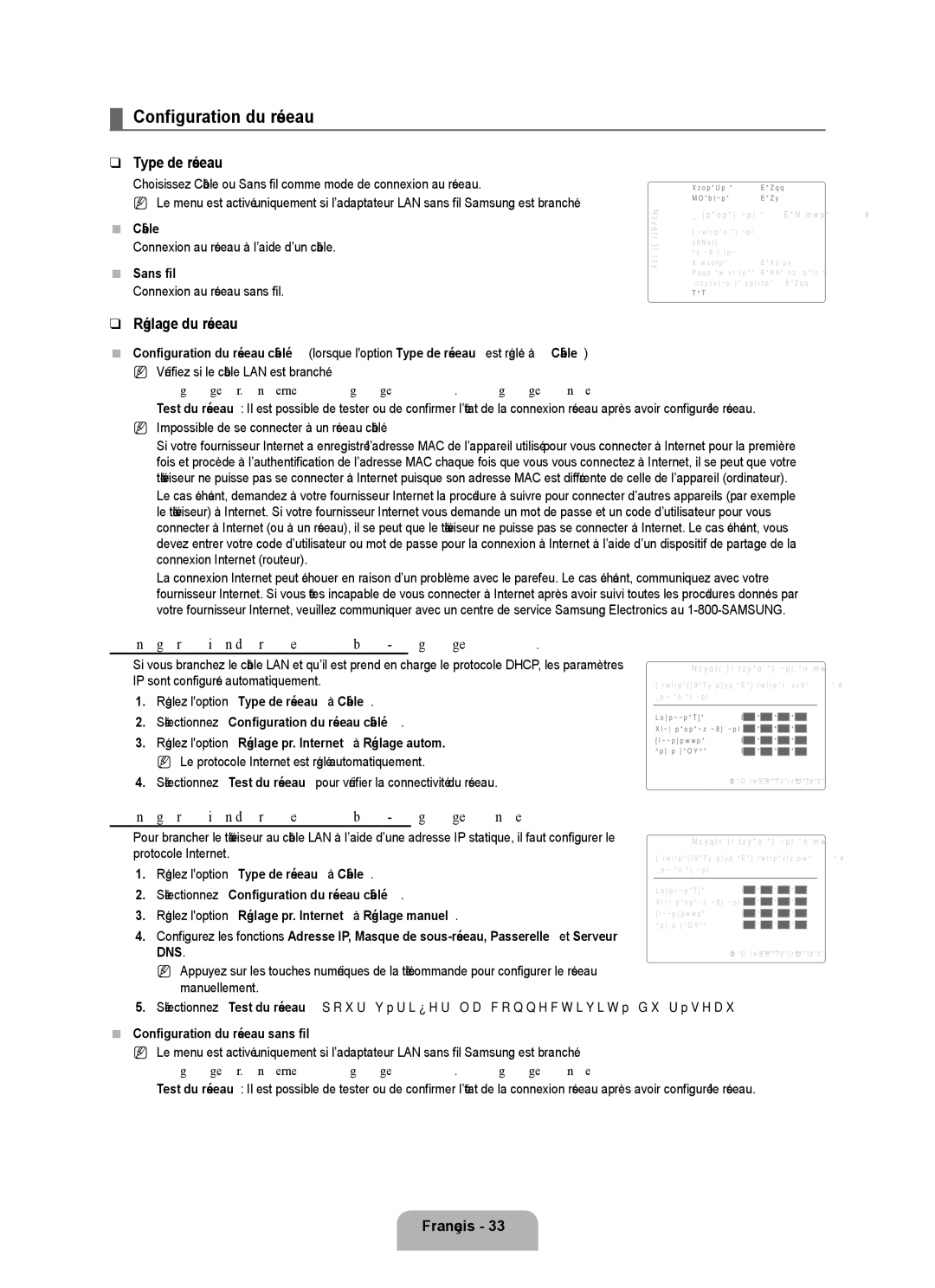 Samsung UN40B7000, UN55B7000, UN55B7100 Type de réseau, Réglage du réseau, Configuration du réseau câblé-Réglage autom 