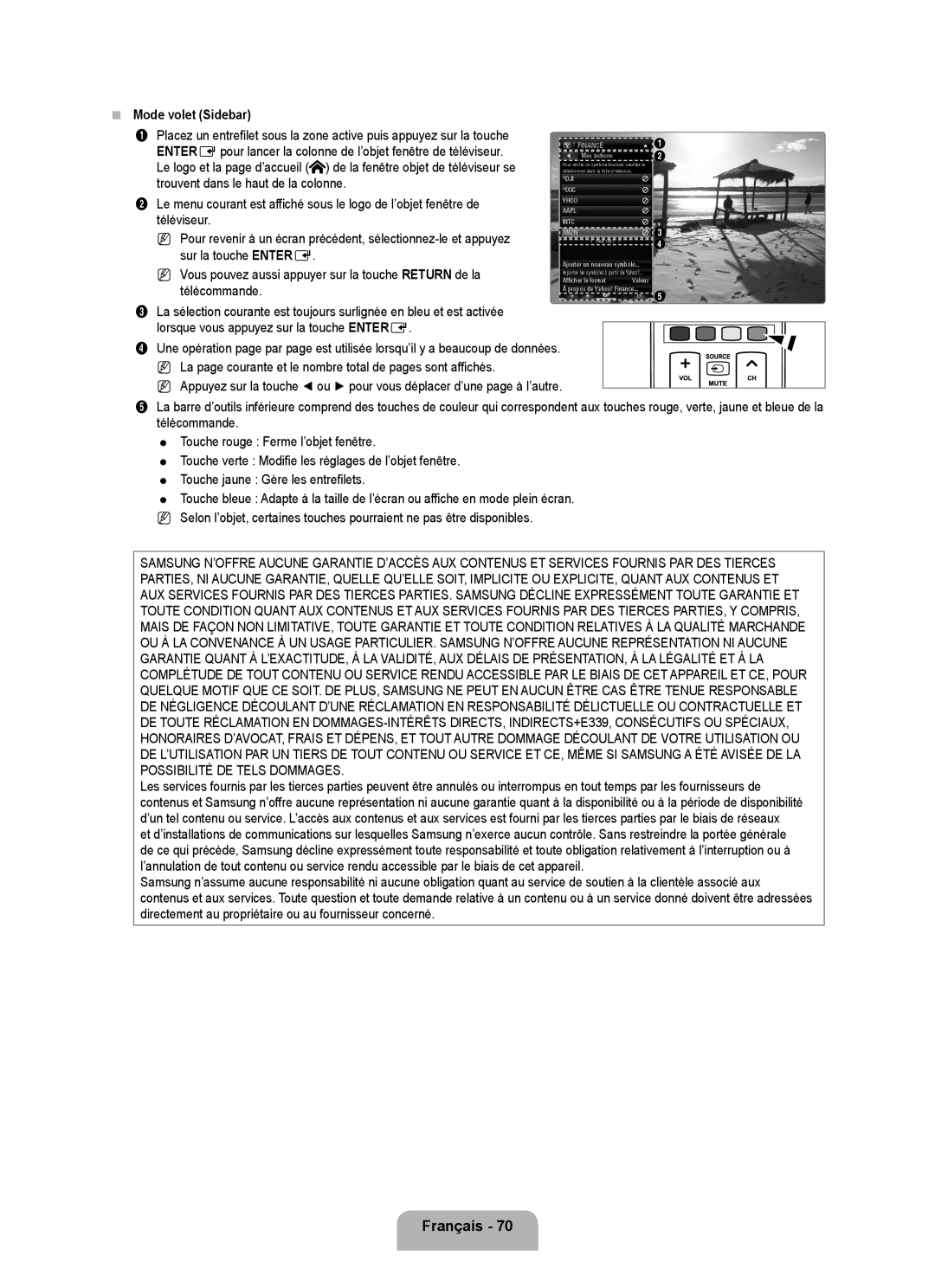 Samsung UN55B7100, UN55B7000, UN46B7100, UN46B7000, UN40B7000 user manual Mode volet Sidebar, Téléviseur, Sur la touche Entere 