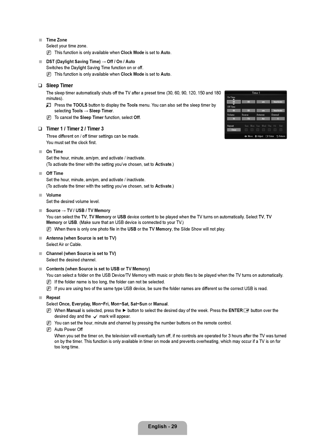 Samsung UN55B7100, UN55B7000, UN46B7100, UN46B7000, UN40B7000 user manual Sleep Timer, Timer 1 / Timer 2 / Timer 