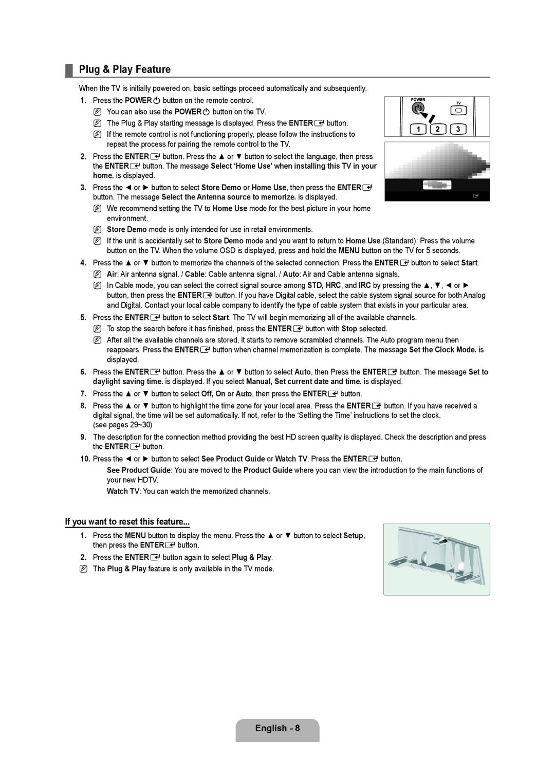 Samsung UN55B8000, UN46B8000 user manual Plug & Play Feature, If you want to reset this feature 