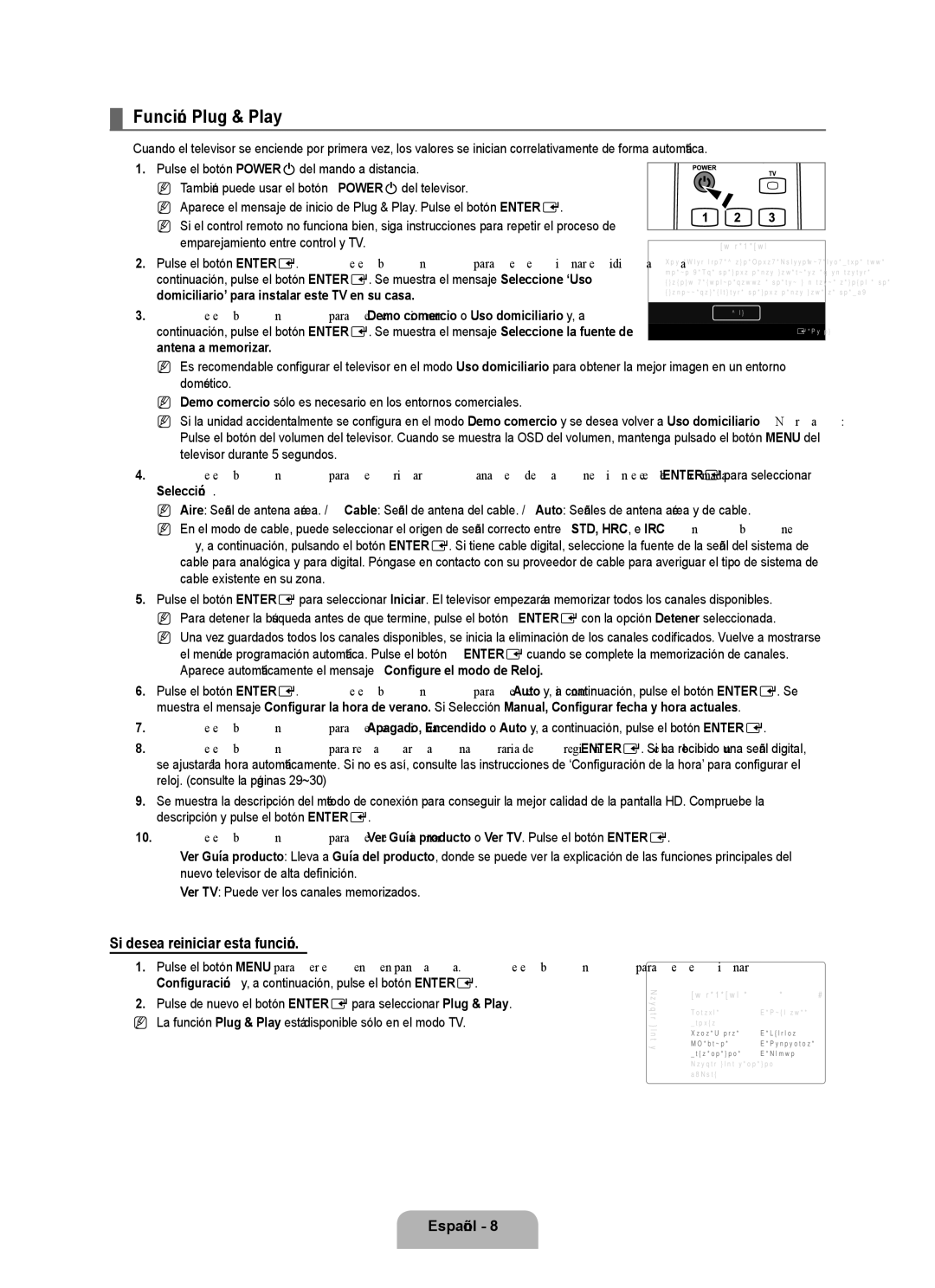 Samsung UN55B8000, UN46B8000 Función Plug & Play, Si desea reiniciar esta función, Emparejamiento entre control y TV 