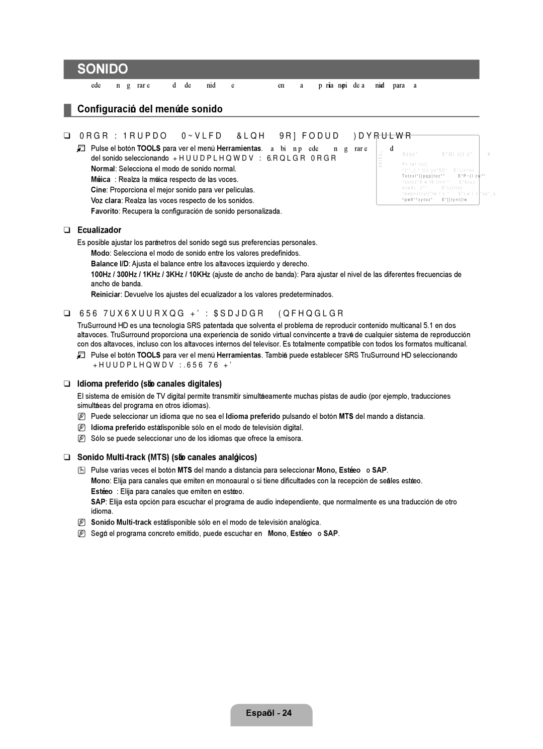 Samsung UN55B8000, UN46B8000 user manual Sonido, Configuración del menú de sonido 