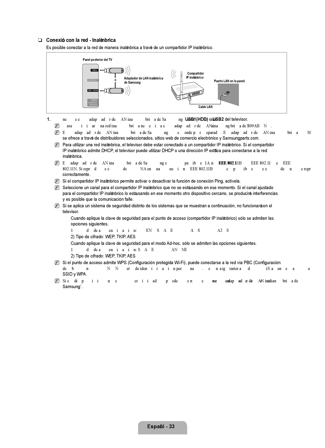 Samsung UN46B8000, UN55B8000 user manual Conexión con la red Inalámbrica 