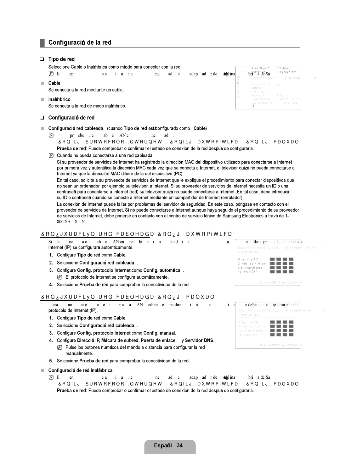 Samsung UN55B8000 Configuración de la red, Tipo de red, Configuración de red, Configuración red cableada-Config. manual 
