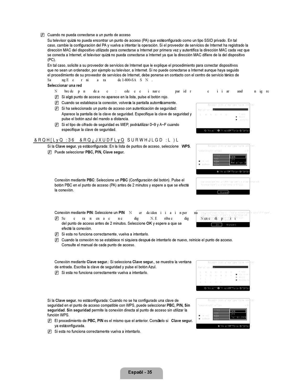 Samsung UN46B8000 Conexión WPS Configuración protegida Wi-Fi, Seleccionar una red, Configuración de red inalámbrica 