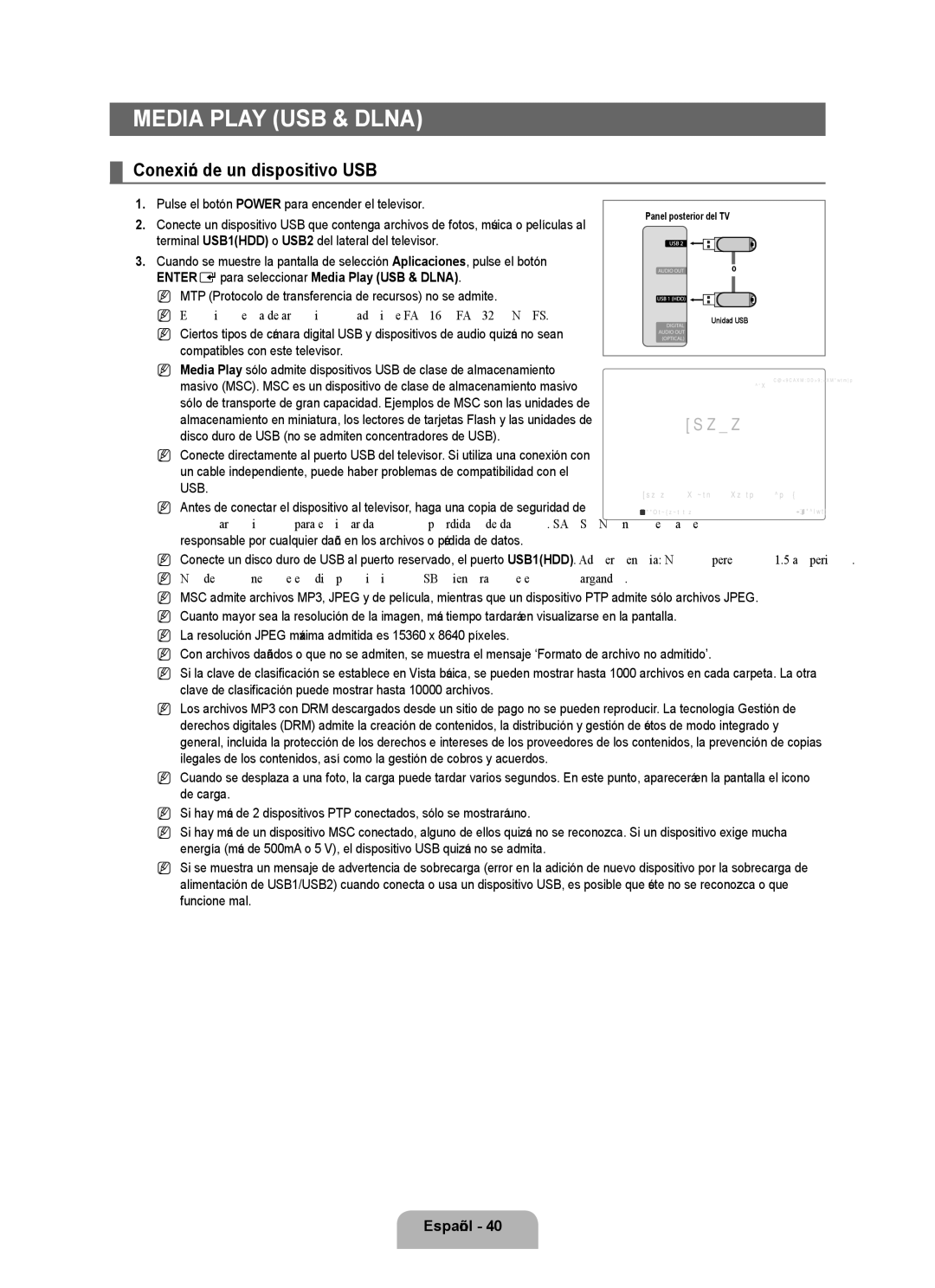 Samsung UN55B8000, UN46B8000 user manual Conexión de un dispositivo USB, ENTEREpara seleccionar Media Play USB & Dlna 