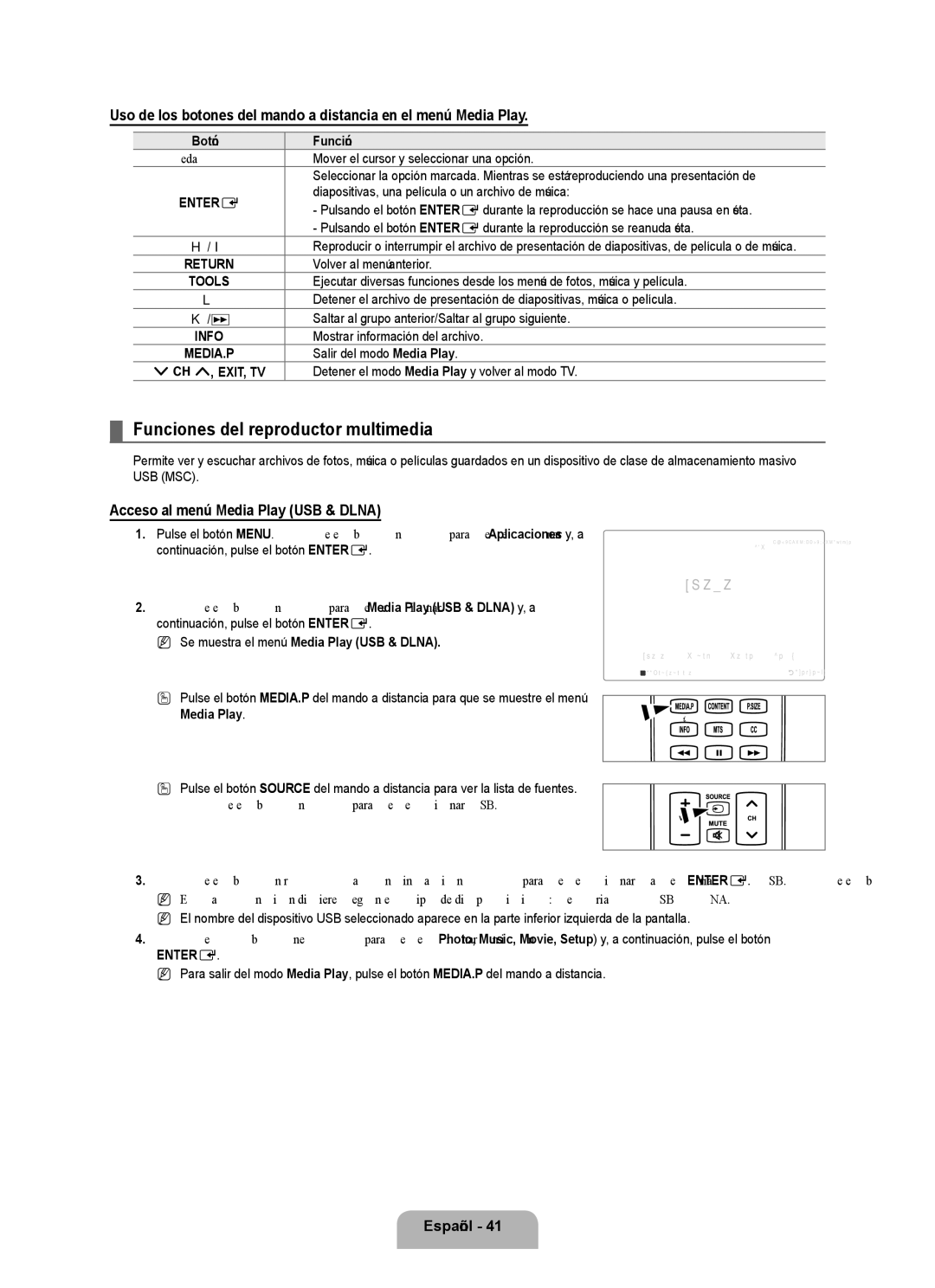 Samsung UN46B8000, UN55B8000 user manual Funciones del reproductor multimedia, Acceso al menú Media Play USB & Dlna 