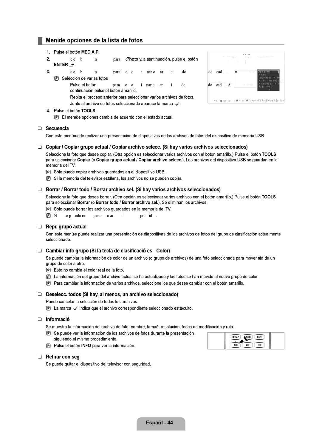 Samsung UN55B8000, UN46B8000 user manual Menú de opciones de la lista de fotos 