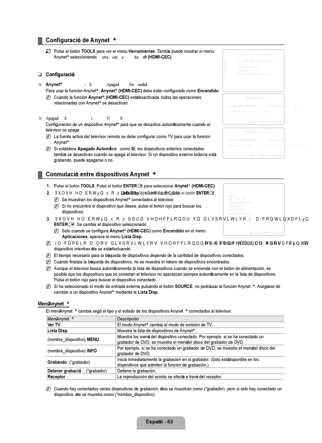 Samsung UN46B8000, UN55B8000 user manual Configuración de Anynet+, Conmutación entre dispositivos Anynet+, Menú Anynet+ 