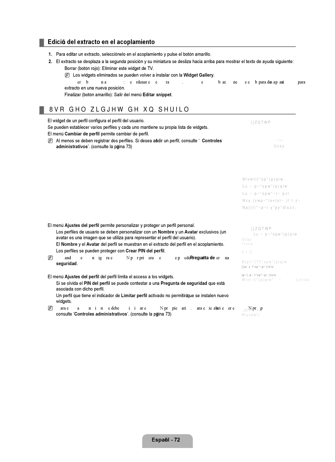 Samsung UN55B8000, UN46B8000 user manual Edición del extracto en el acoplamiento, Uso del widget de un perfil 