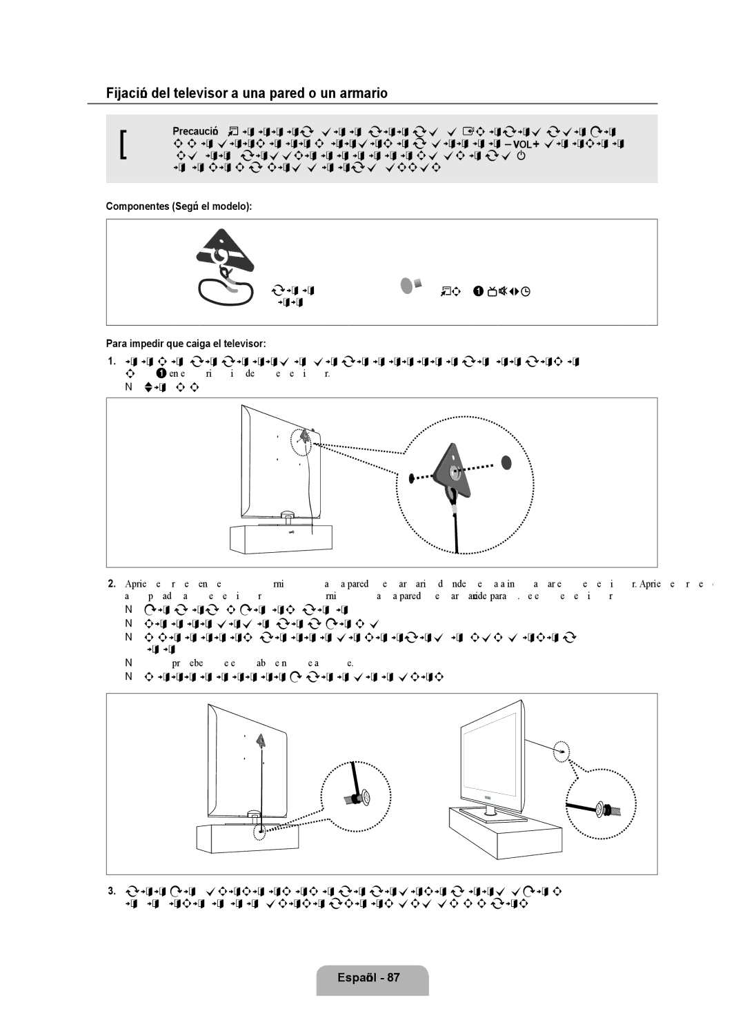 Samsung UN46B8000, UN55B8000 Fijación del televisor a una pared o un armario,  Componentes Según el modelo, Soporte del 