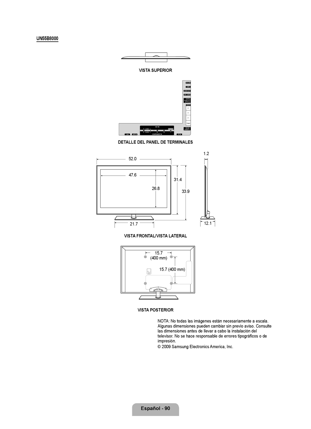 Samsung UN55B8000, UN46B8000 user manual 52.0 47.6 31.4 26.8 21.7 