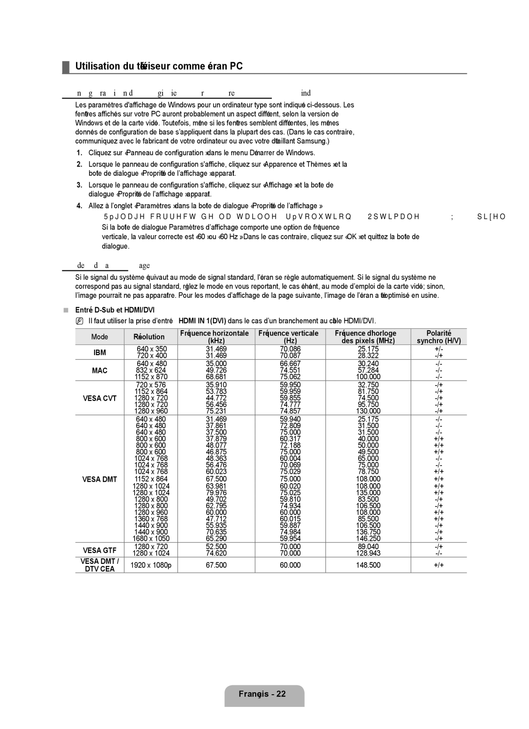 Samsung UN46B8000 Utilisation du téléviseur comme écran PC, Configuration du logiciel sur votre PC sous Windows XP 