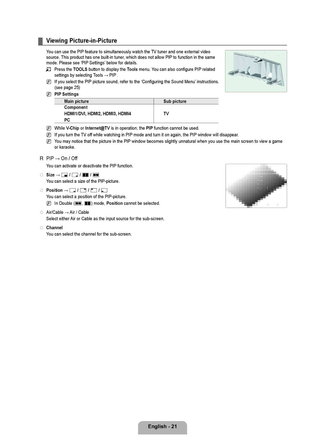 Samsung UN46B8000, UN55B8000 user manual Viewing Picture-in-Picture, PIP → On / Off 