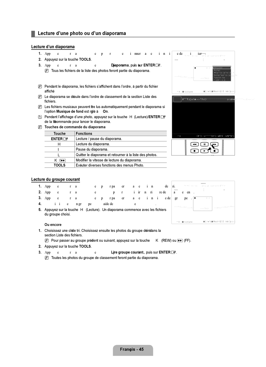 Samsung UN55B8000, UN46B8000 Lecture d’une photo ou d’un diaporama, Lecture d’un diaporama, Lecture du groupe courant 