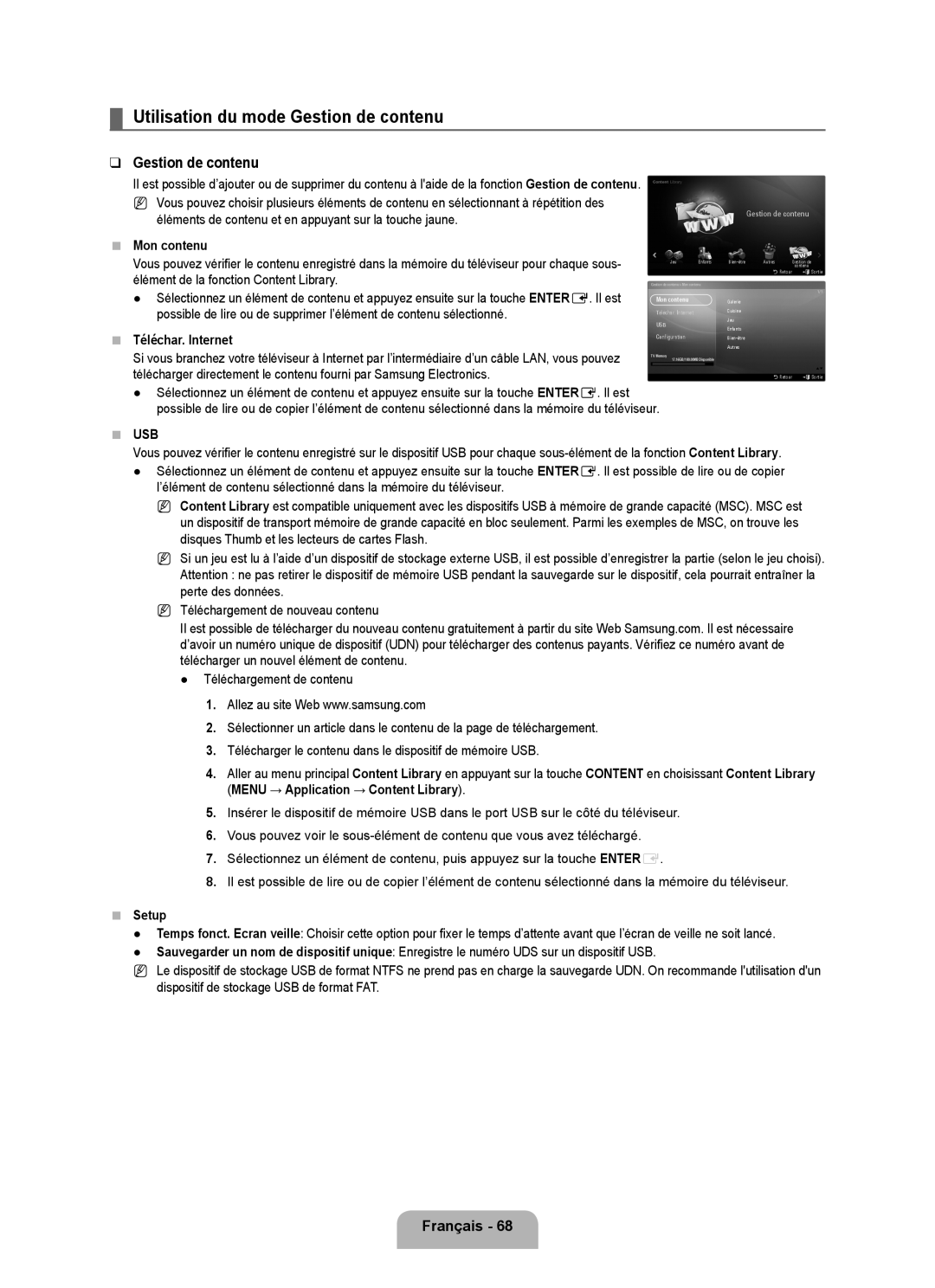 Samsung UN46B8000, UN55B8000 Utilisation du mode Gestion de contenu, Mon contenu, Élément de la fonction Content Library 