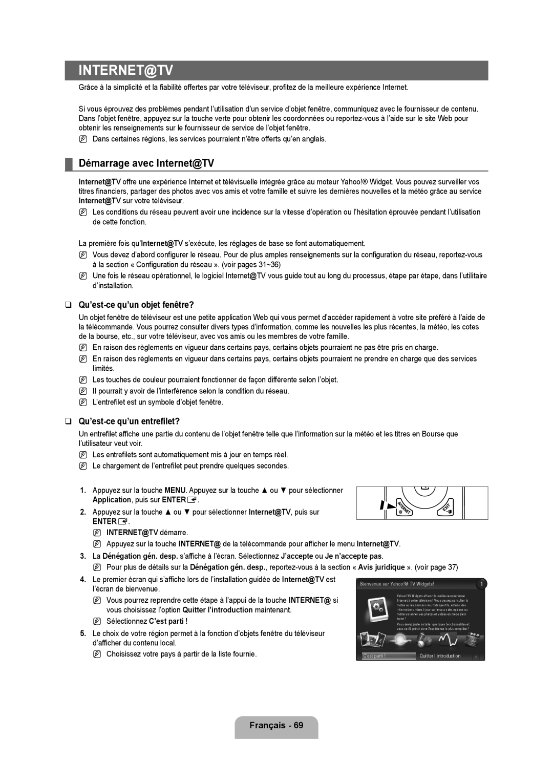 Samsung UN55B8000, UN46B8000 Démarrage avec Internet@TV, Qu’est-ce qu’un objet fenêtre?, Qu’est-ce qu’un entrefilet? 